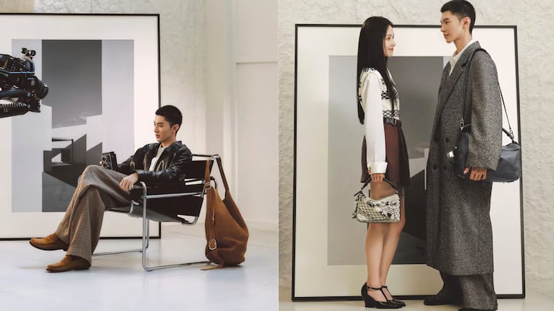 Behind-the-scenes shots from Loewe’s mini-drama “Love at First Swipe", a Qixi campaign series of five episodes running 40 seconds each.